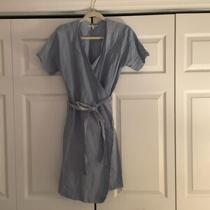Elegant Light Blue Wrap Mini Dress